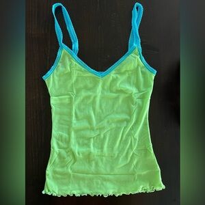 On Gossamer Lime Green Sheer Camisole with Teal Trim